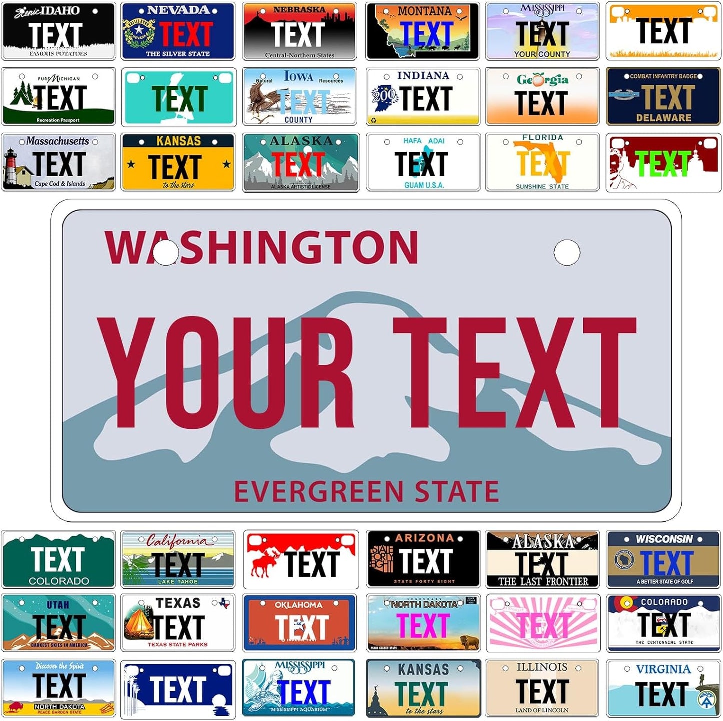 Custom Mini License Plate,Personalized Washington Bike License Plate - Select from All 50 States,3 Sizes - Customized Customizable State Car Tag Plates for Kids Bike, Bicycle,Toy Car,4x2 Inch