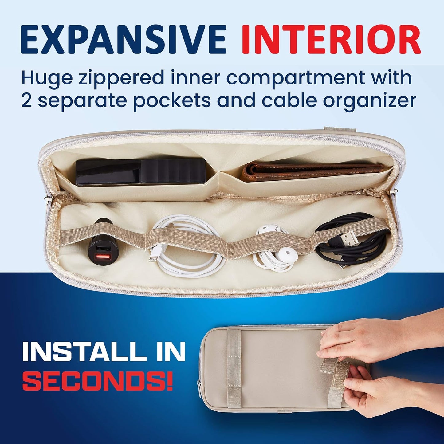 Car Sun Visor Organizer – Car, SUV, Truck Interior Accessories - Magnetic Glasses Holder & Full Length Horizontal Pockets, Allows Safe Driving - 12.2 X 6.1 In, Beige