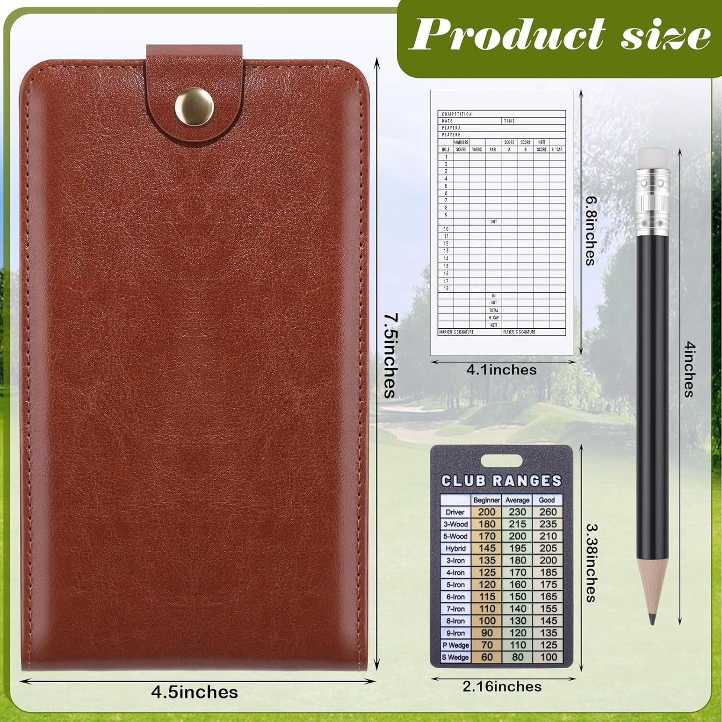 Yexiya 7 Pcs Magnetic Leather Golf Scorecard Holder with 4 Scorecard Books 1 Pencil 1 Golf Reference Distance Card Yardage Book Gift for Men Golfers Sports Outdoor Club Accessories