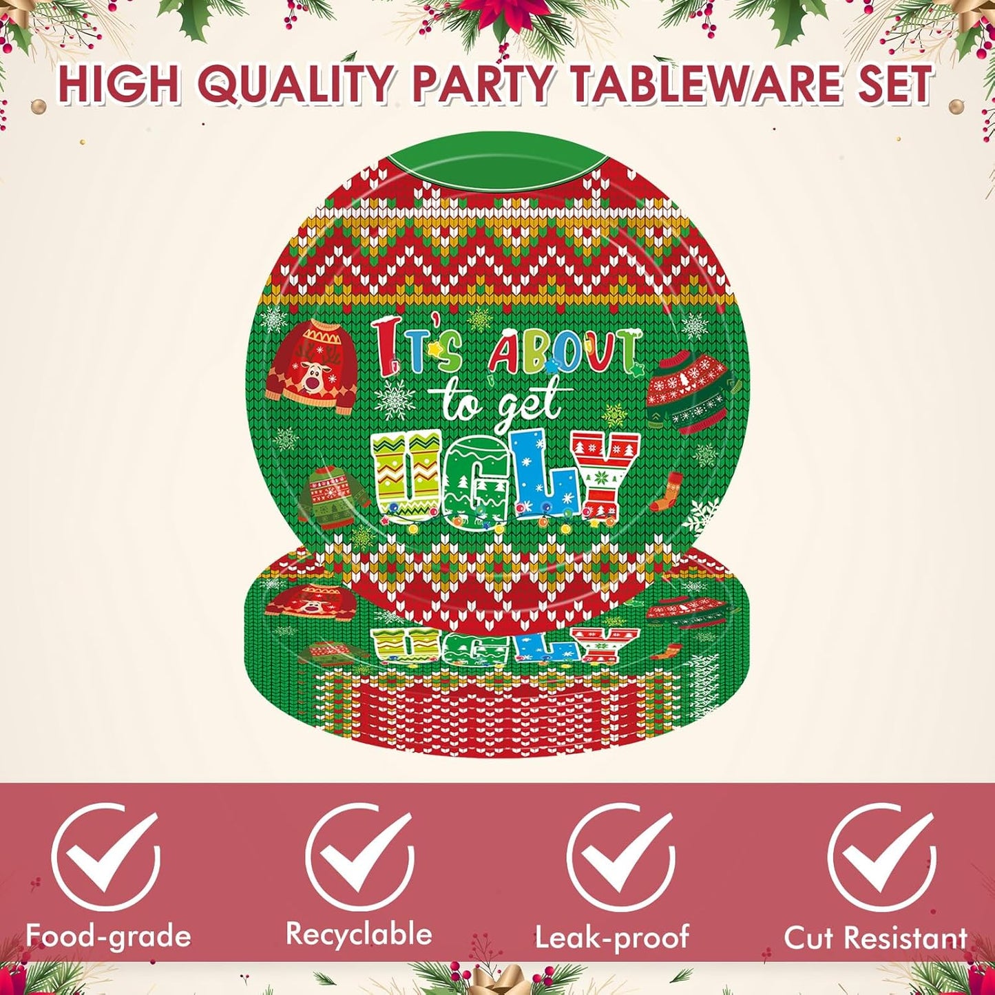 Ugly Sweater Party Decorations- 40 PCS Christmas Party Supplies Disposable Tableware Set Include Ugly Sweater Party Plates and Napkins,Xmas Tacky Sweater Decor Holiday Party Serves 20 Guests