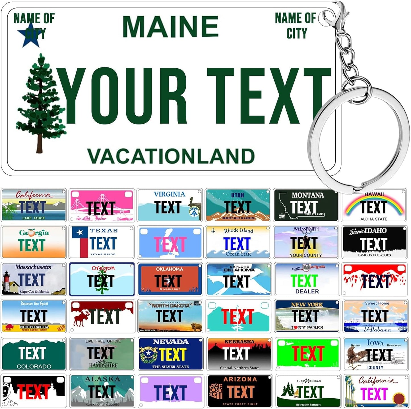 License Plate Keychain,Custom Maine State License Plate Key Chains - Select from All 50 States - Personalized Customizable Car Tag Key Chain,Metal Customized Car Tag Keychain
