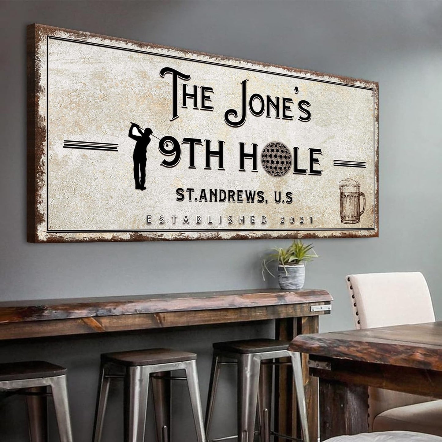 TAILORED CANVASES Golf Art Decor - Personalized Vintage Golf Wall Art Sign for Man Cave, Bedroom, Basement, Home Bar and Custom Gift for Husband, Dad, Wedding & Anniversary - 19th Hole Sign, 60"x30"