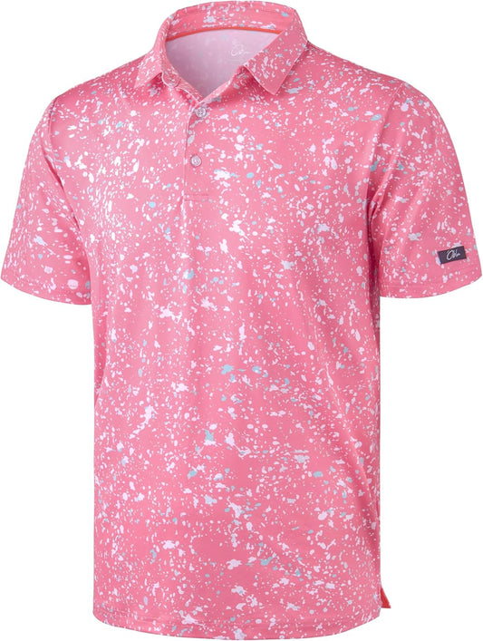Obla Mens Golf Polo Shirts Short Sleeve Dry Fit Performance Moisture Wicking Casual Print Collared Golf Shirts for Men
