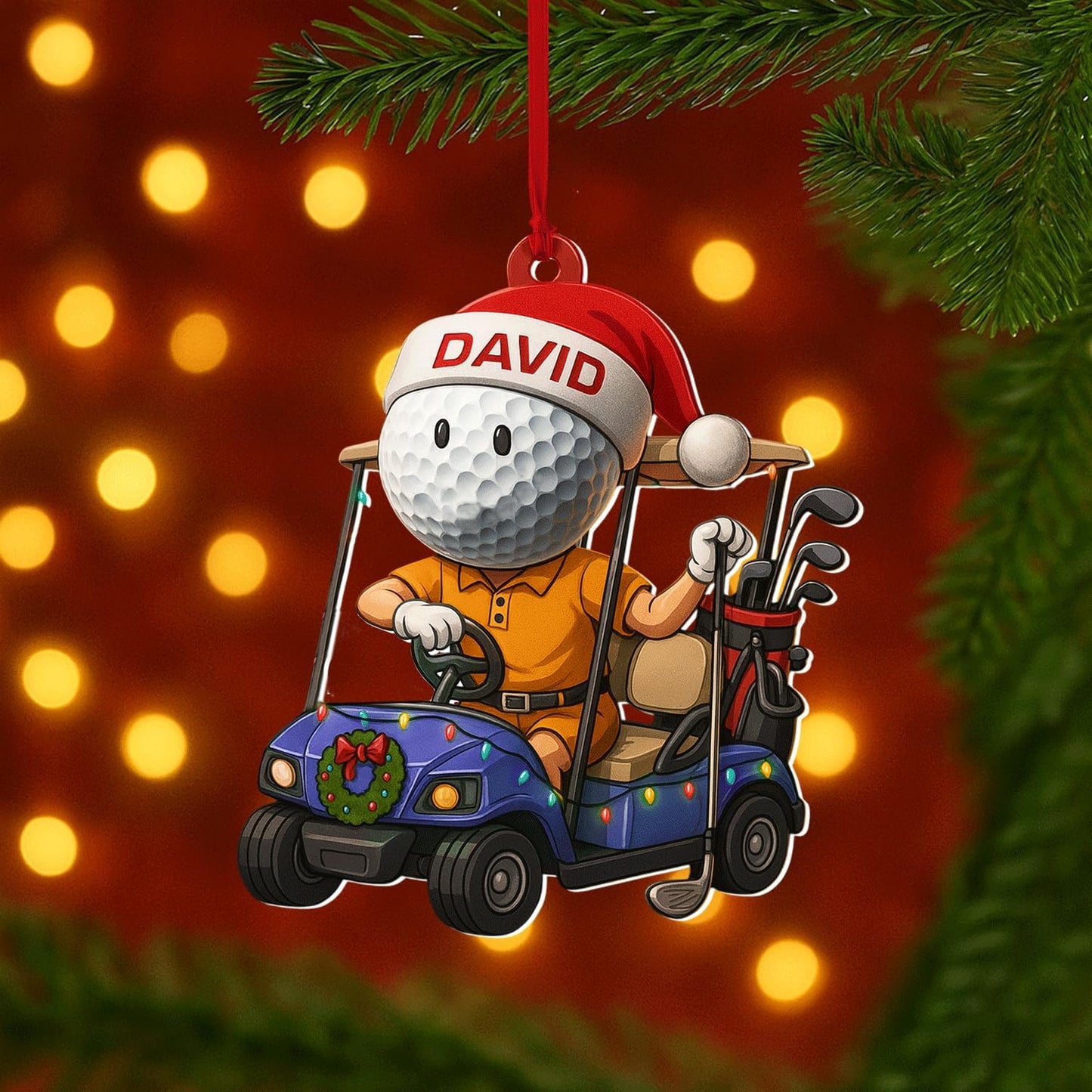 Personalized Golf Christmas Ornament 2025, Custom Name Bag, and Golfer Outfit Gilf, Ball Head Ornament with Santa Hat, Gifts for Golf Lovers 1