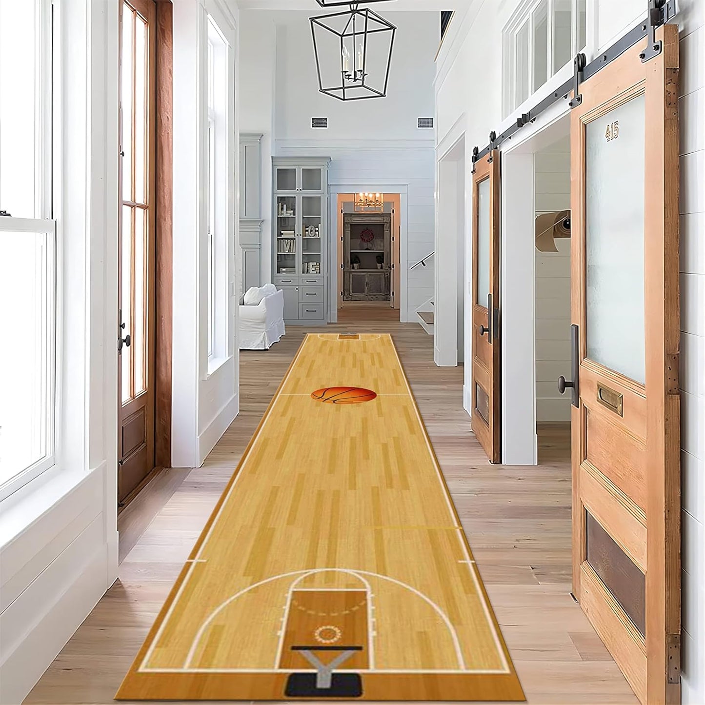 Sports Field Long Hallway Rug Runners, 4x12ft, Basketball Game Runner Rug, Machine Washable Durable High Traffic Rug, with Non Slip Backing Absorbent Carpet for Entryway Living Room