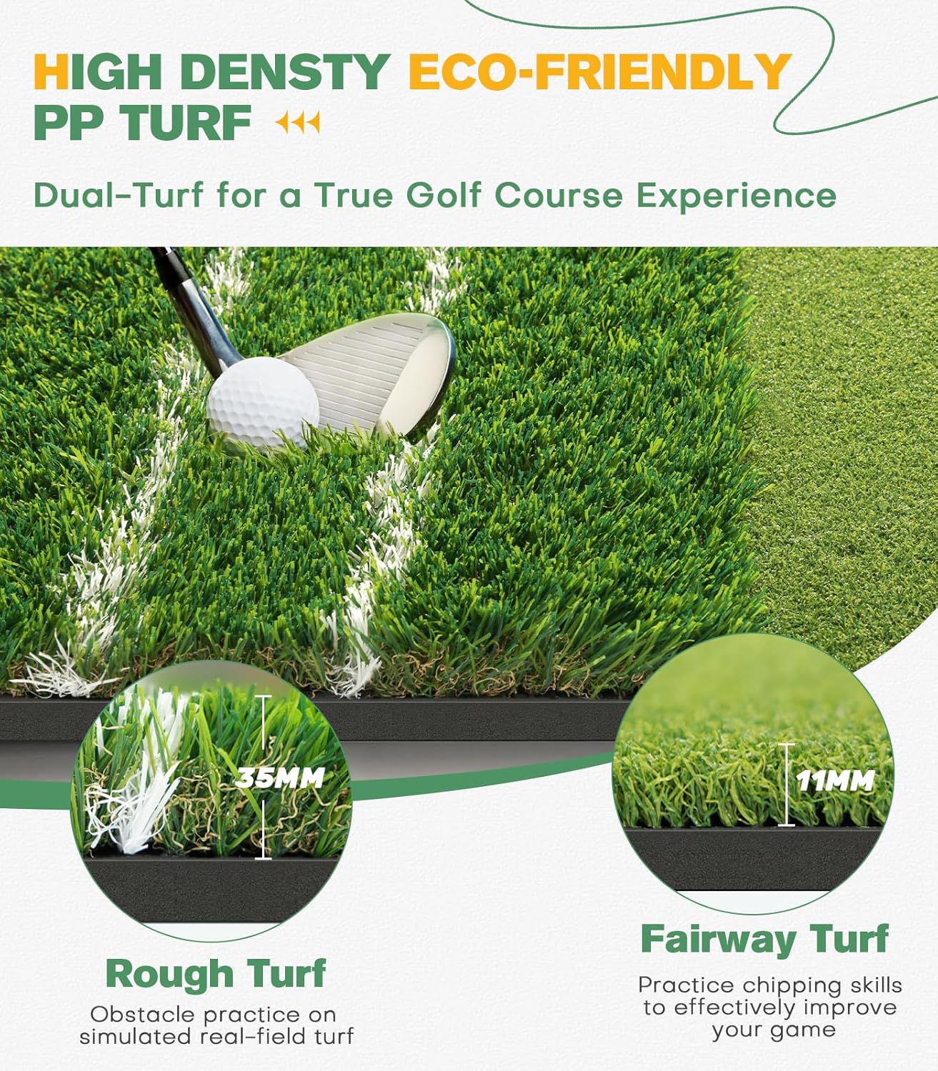 Premium Dual-Turf 5x4ft Golf Mat: Upgraded Golf Hitting Mat, Alignment & Angle of Approach Aid, Indoor/Outdoor Practice, Green