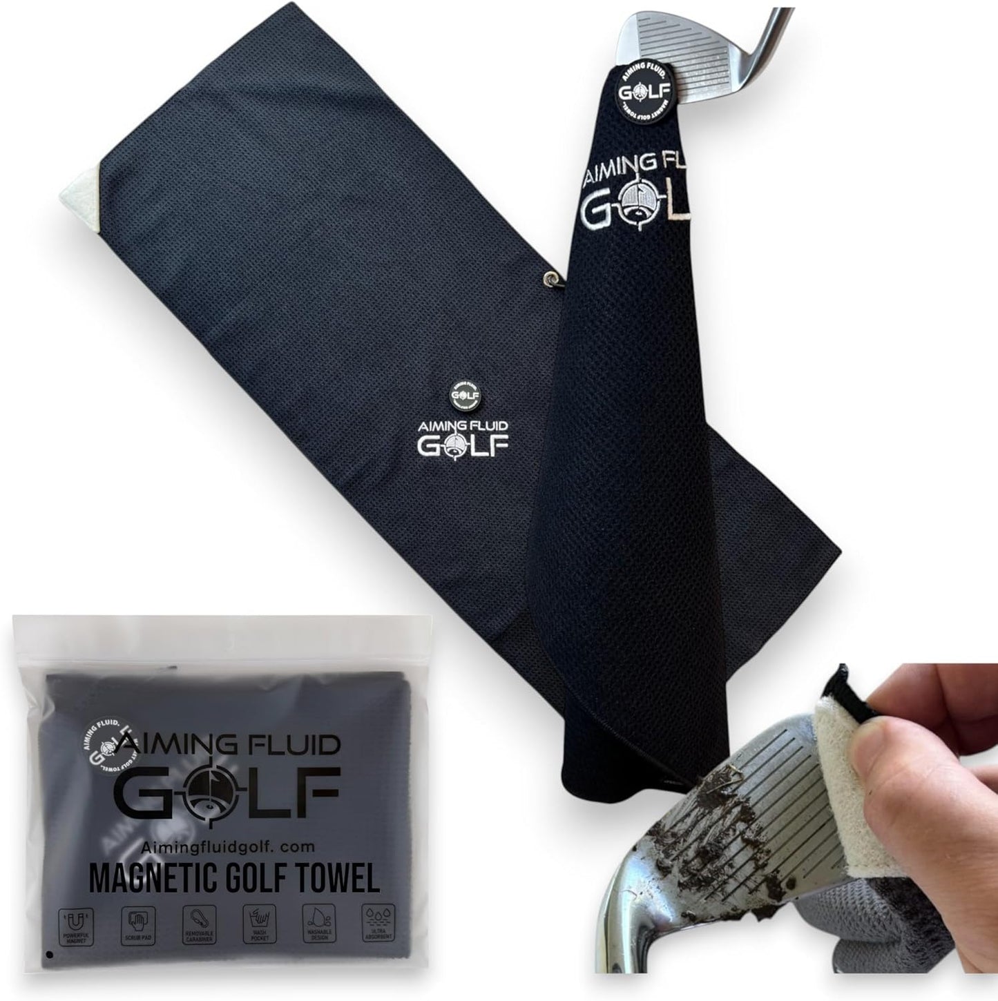 Magnetic Towel Club Glove Gear - Microfiber Rag with Magnet for Golfcart Bags for Men and Women Golfers Accessories Black, 16" x 40" The 40