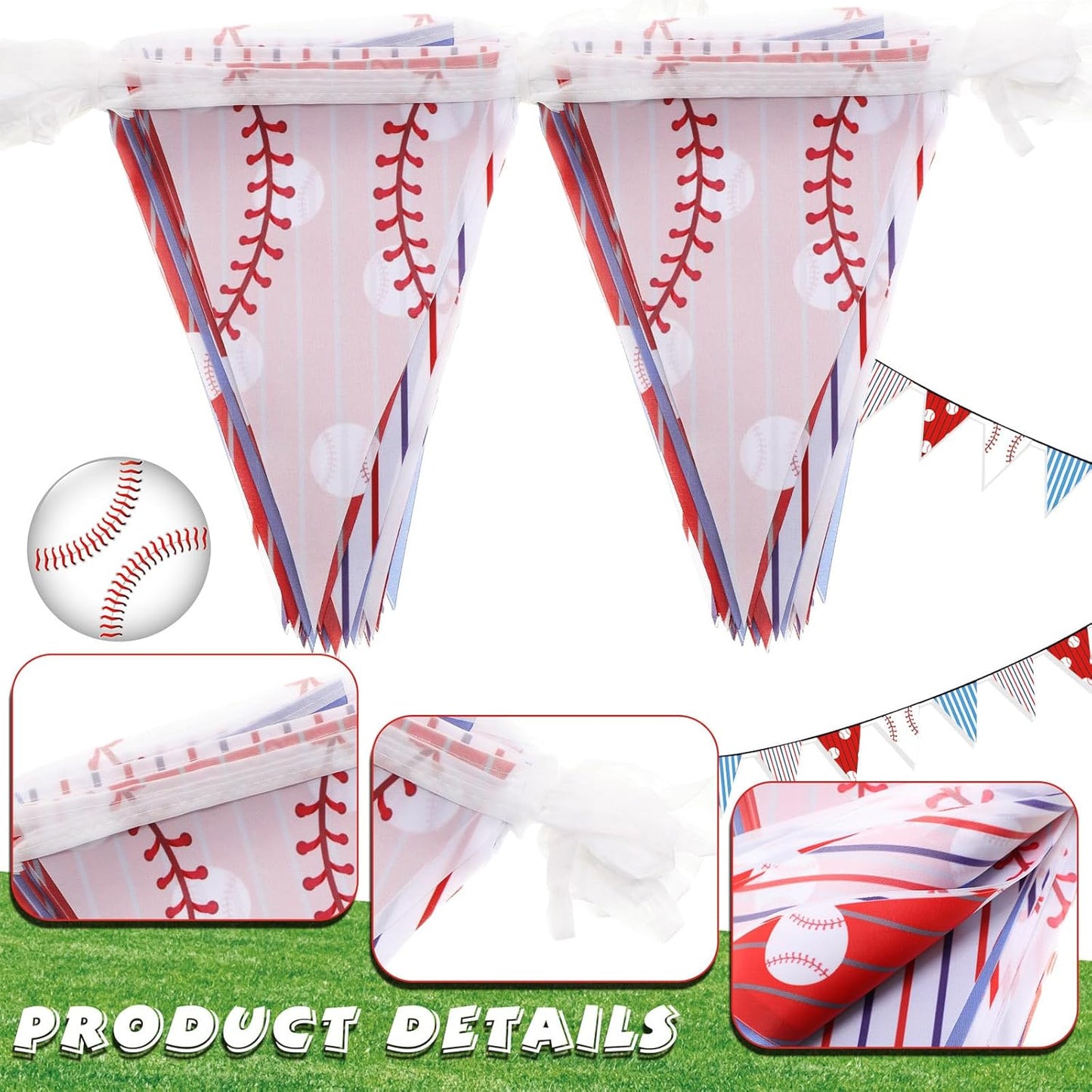 VitalCozy 4 Pcs 131 ft Baseball Pennant Banners Party Decorations American Baseball Theme Triangle Flags Garland Bunting for Birthday Camp BBQ Party Supplies Home Outdoor Hanging Decor