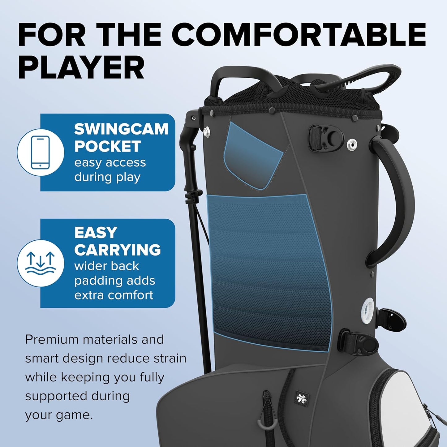 Golf Stand Bag - Lightweight Golf Bag with Stand and 7 Way Dividers, Dual Strap, Waterproof Pocket, Insulated Sleeve, Easy-Lift Handles and Swing-Cam Holder