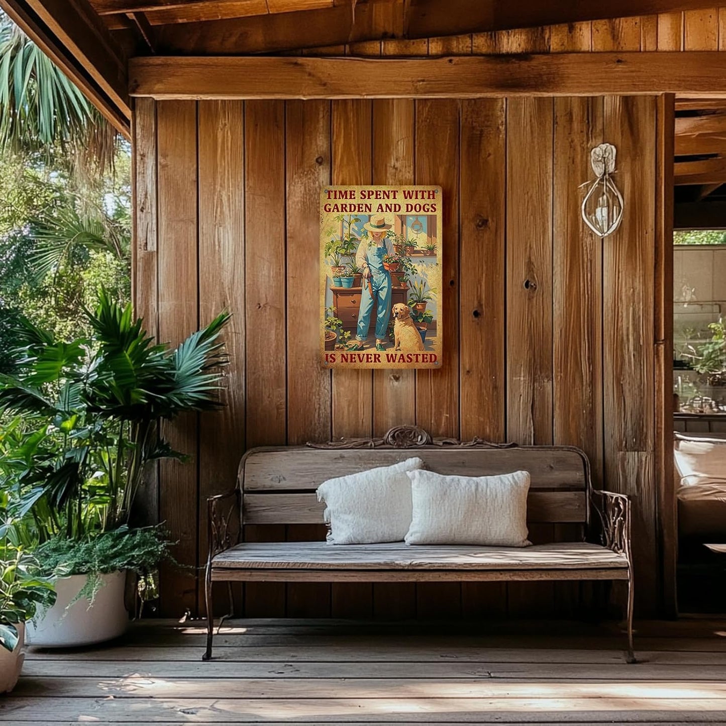 Vintage Garden Time Spent with Garden and Dogs is Never Wasted Metal Tin Sign 8x12 Inch Home Restaurant Wall Decor