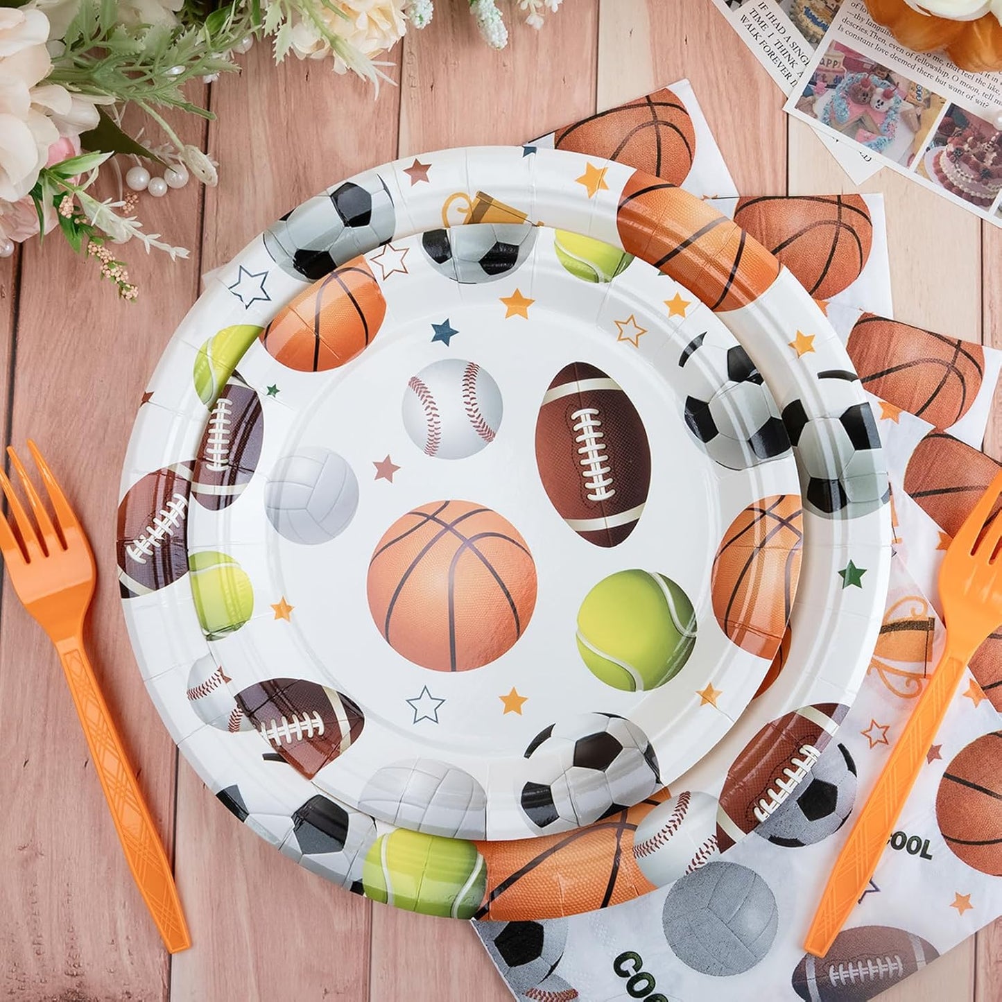 Sports Party Decorations - All-Star Sports Themed Birthday Party Tableware Set Includes Plates, Napkins, Forks, Dinnerware Kit for Baseball, Soccer, Basketball, Tennis, Football Games | Serve 24
