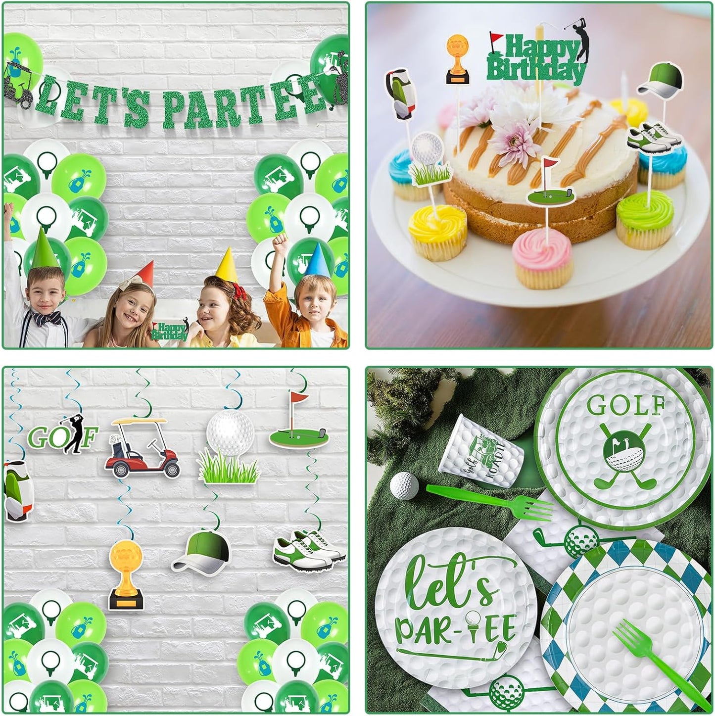 Golf Birthday Party Decorations,158pcs Golf Themed Party Decorations Include Tablecloth,Plate and Napkin,Cup,Fork,Banner,Balloon,Cake Topper,Hanging Swirls, Golf Party Supplies Serve 24