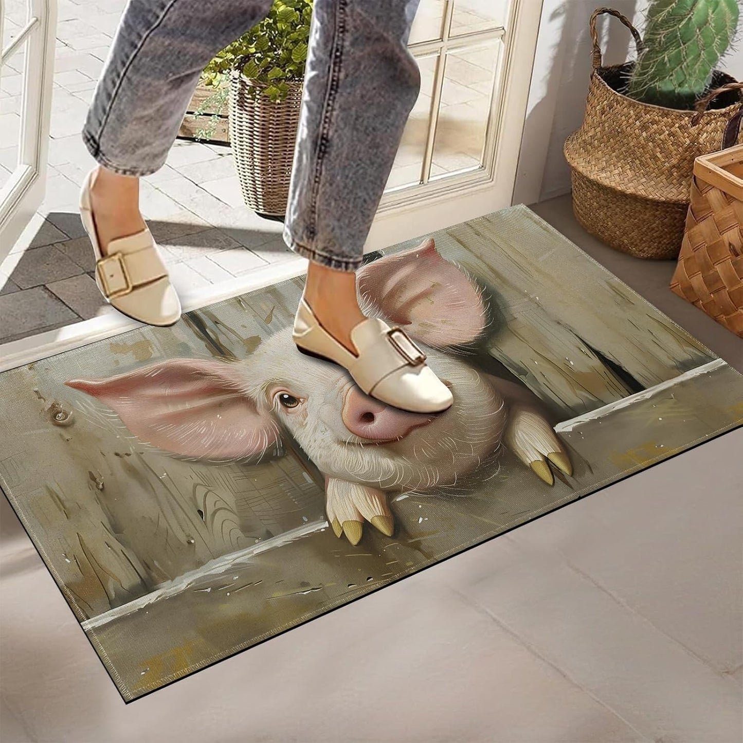 Farmhouse Pig Indoor Doormat, Non-Woven Fabrics Non Slip Floor Mat 17x29.5 in Area Rug Quick Absorbent Entrance Rug Front Door Mat, Welcome Mats Entryway Rug Doormats for Kitchen Home Bedroom