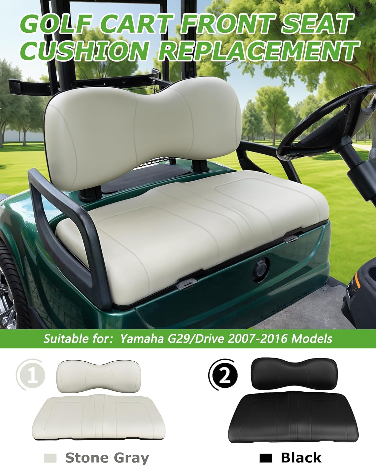 Golf Cart Front Seat Replacement Cushion Assembly Kit for Yamaha G29/Drive 2007-2016 Models,Front Seat Bottom and Front Seat Back Cushion Assembly