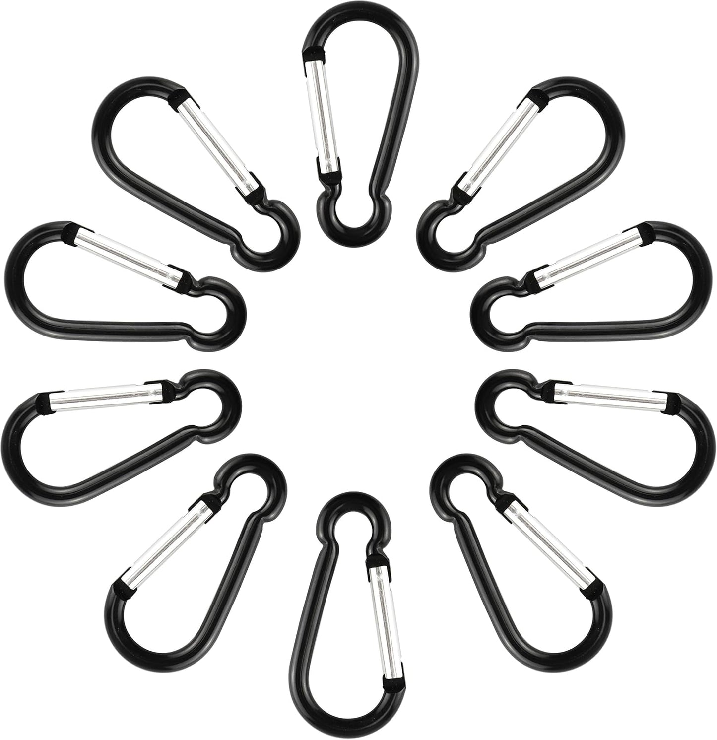 Swatom Aluminum Carabiner Clip 1.6/1.9/2.3/2.7/3.1 Inches Spring Snap Hook Keyring Carabiners Keychains Black (10P/20P)