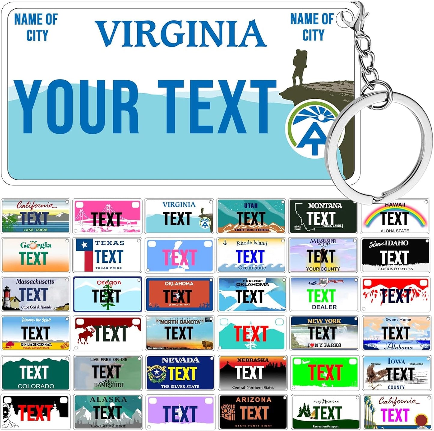 License Plate Keychain,Custom Virginia State License Plate Key Chains - Select from All 50 States - Personalized Customizable Car Tag Key Chain,Metal Customized Car Tag Keychain