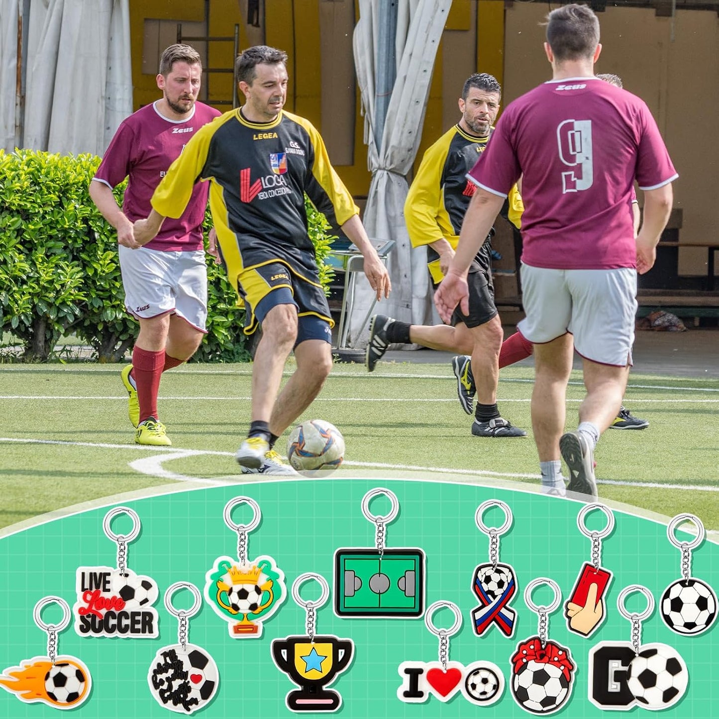 Batiyeer 36 Pack Soccer Keychains Bulk Party Favors Sports Ball Key Chains Funny Keyring Gifts for Birthday Supplies
