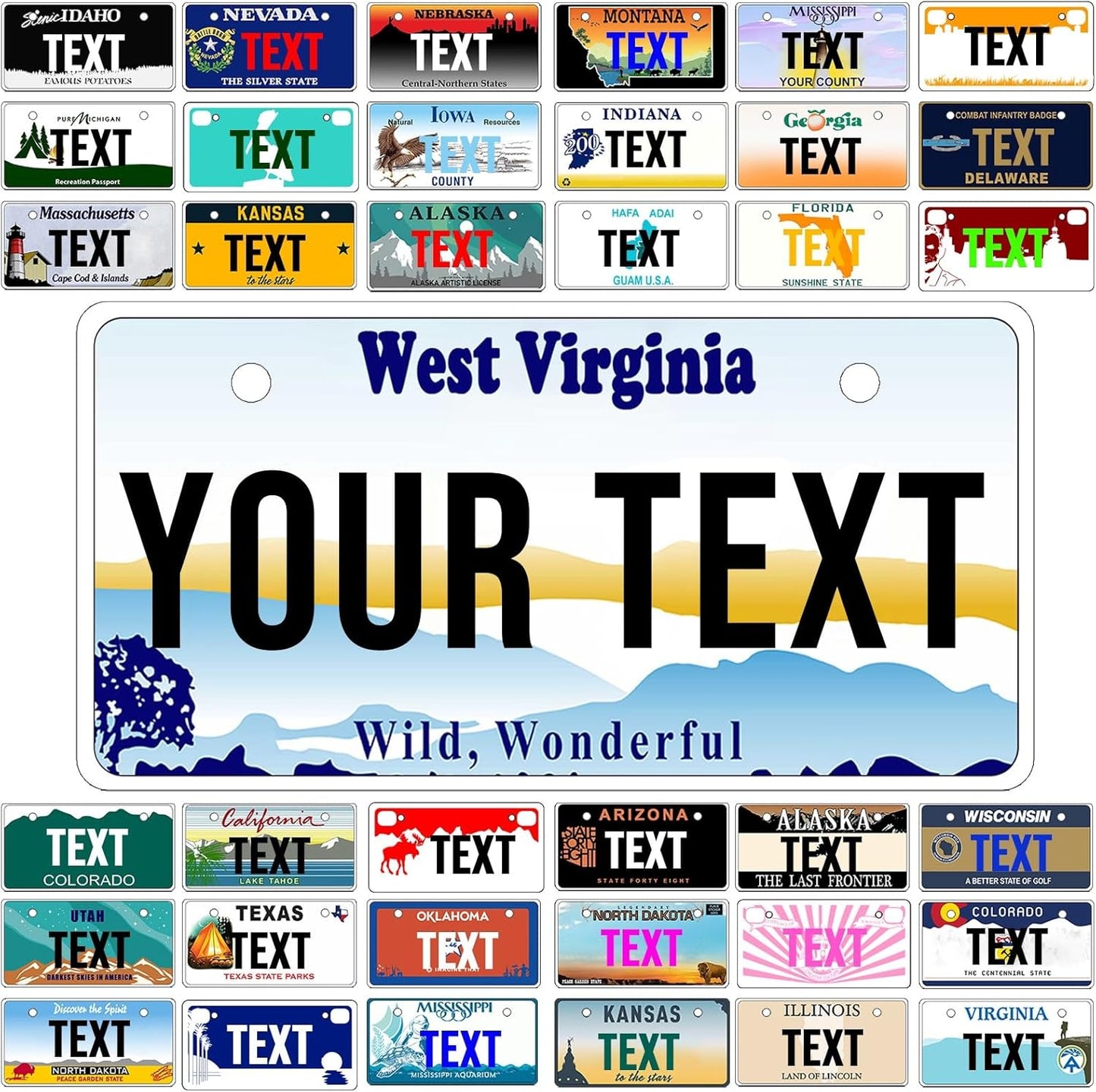 Custom Mini License Plate,Personalized West Virginia Bike License Plate - Select from All 50 States,3 Sizes - Customized Customizable State Car Tag Plates for Kids Bike, Bicycle,Toy Car,4x2 Inch
