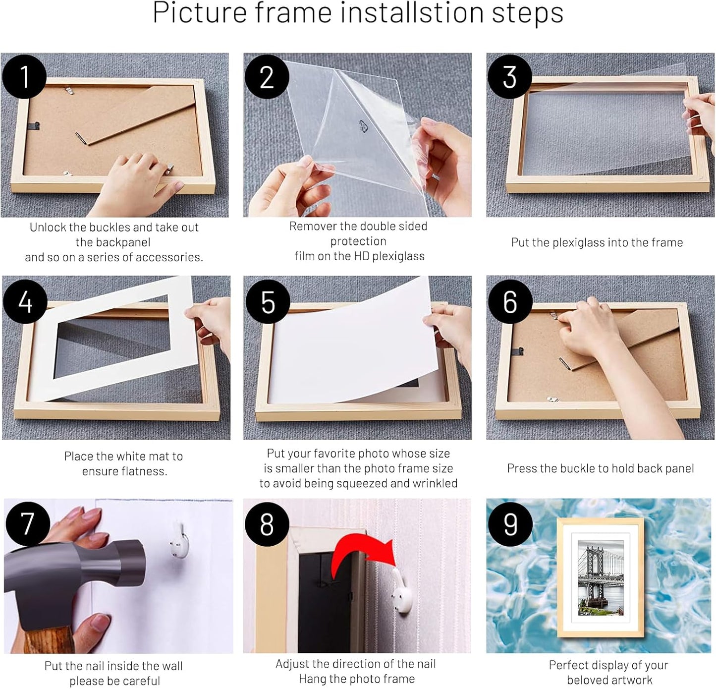 11x14 Solid Wood Picture Frames - Display Pictures 9x12 or 8x10, 11x14 Frame, Poster Photo Frame Art with 2 Mats for Wall Mounting or Table Top (Natural)