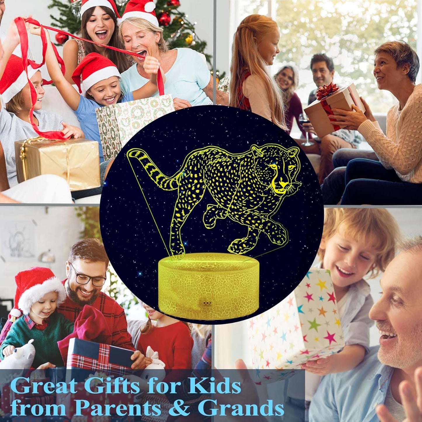 Cheetah Night Light, Cheetah Lamp, Cheetah Gifts 3D Illusion Lamp with 16 Colors Changing, Timer, 4 Flash Modes and Dimmable, Kids Boys Girls Room Decoration, Holiday Xmas Gifts