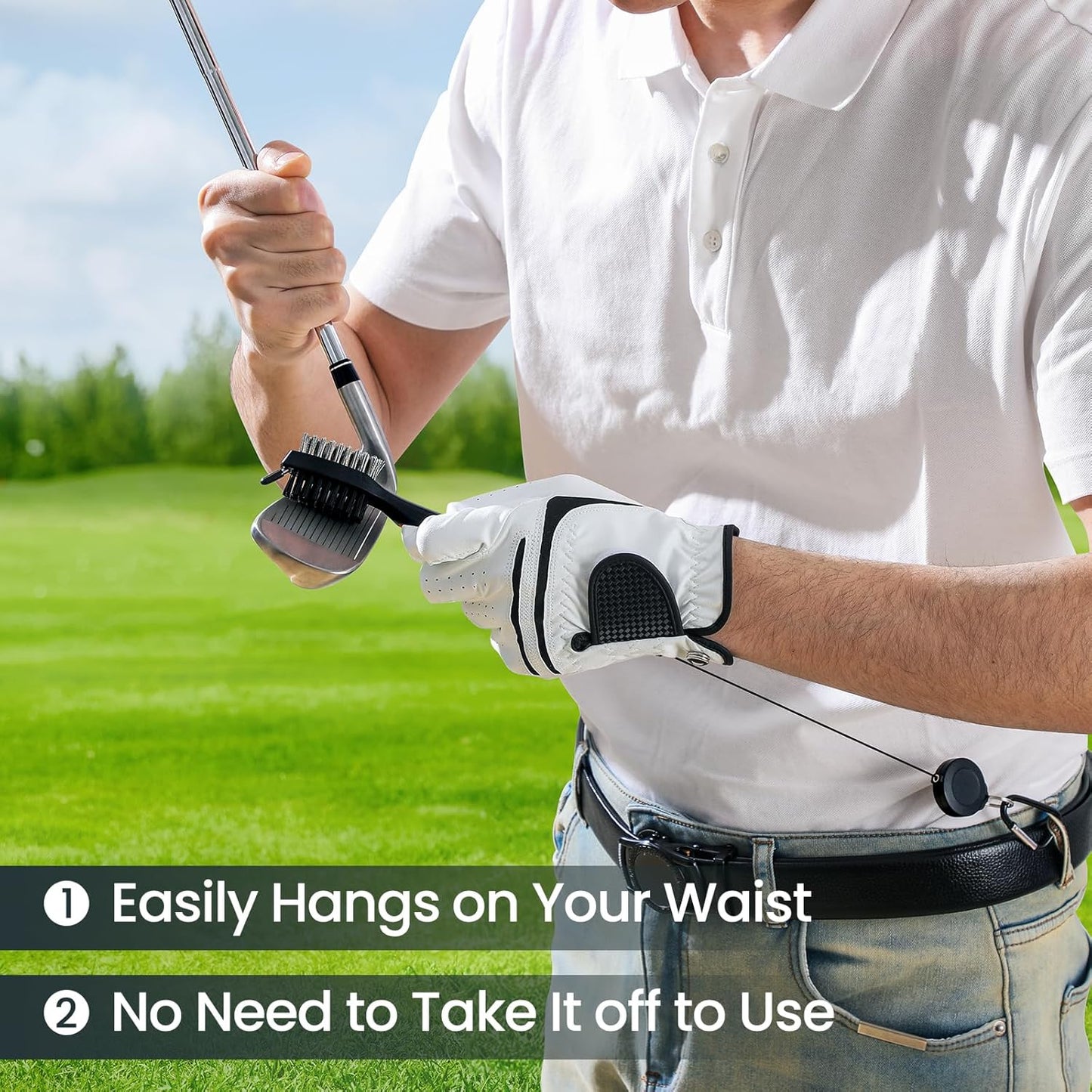 3 Pack Golf Club Brush and Club Groove Cleaner with Retractable Zip-line and Aluminum Carabiner Cleaning Tools , Golf Accessories, Golf Gifts for Men , Golf Ball Cleaner, Easily Attaches to Golf Bag