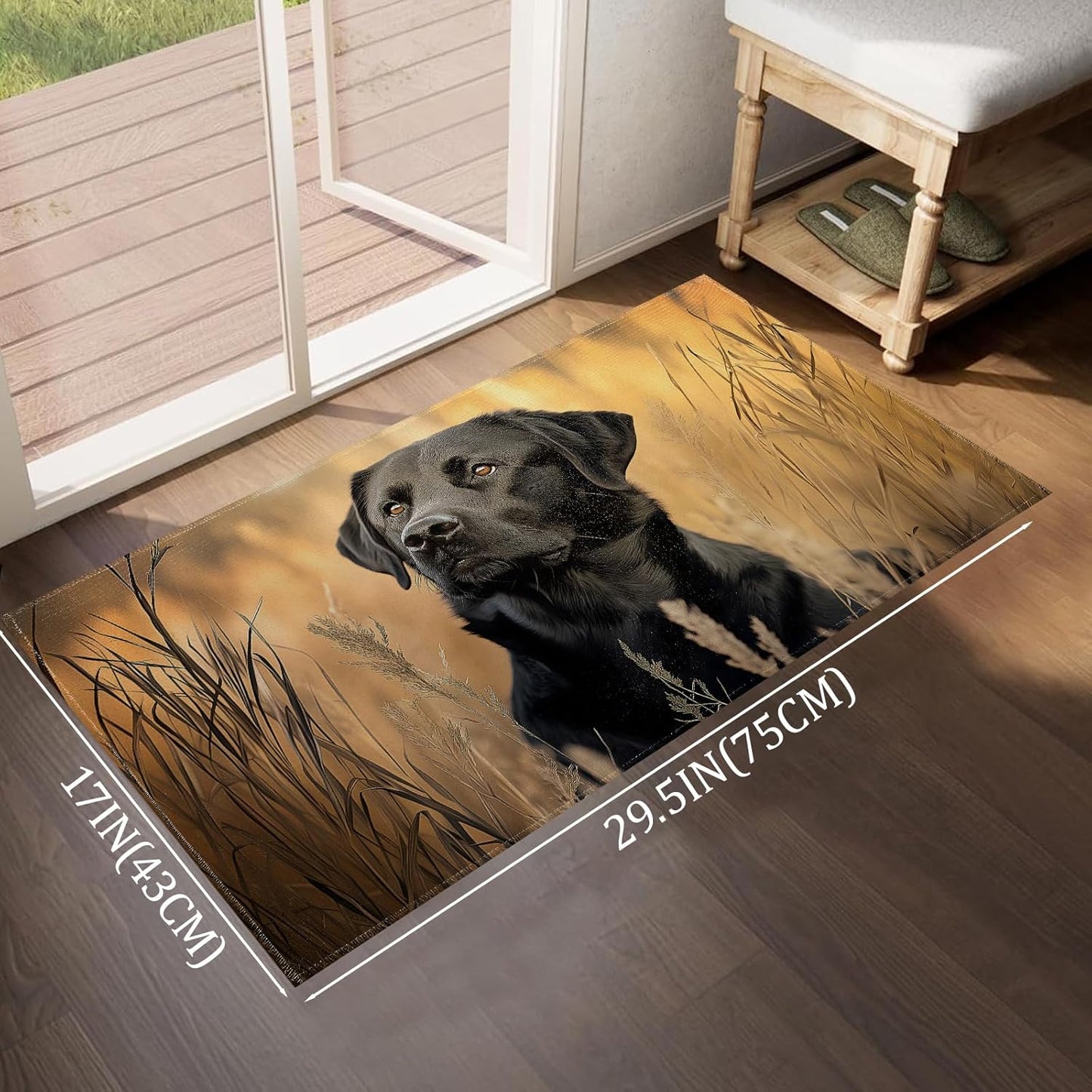 Black Lab Portrait Indoor Door Mat,Stunning Labrador Natural Field Floor Doormat,17x29.5in,Non Woven Non Slip Rubber Backing Dog Rug for Porch Insider,Bedroom,Doormats Gifts,Rv Camper Decor