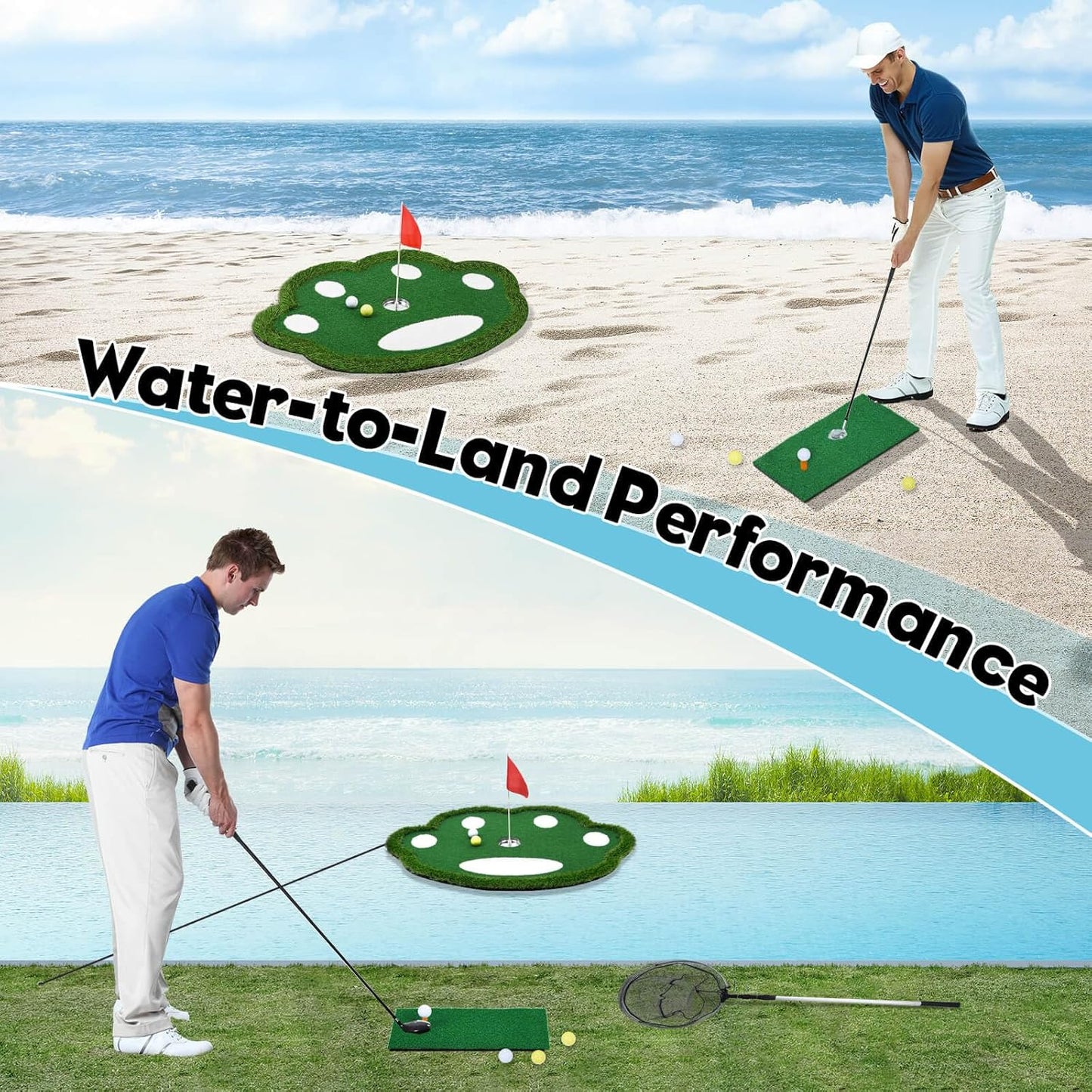 Floating Golf Green for Pool, Patented Pool Golf Game Floating Mat with Ball Retrieve Net/Scoreboard for Party & Training