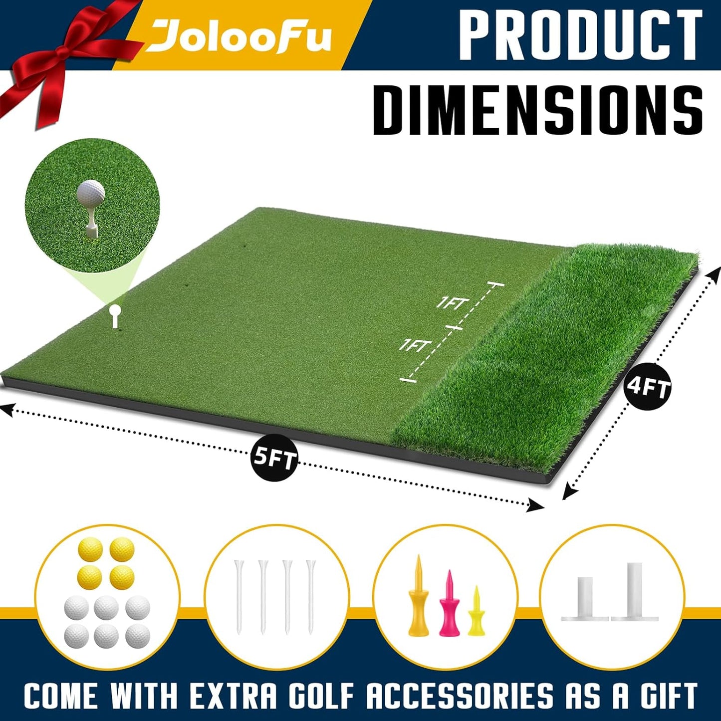Premium Dual-Turf Golf Mat: 5x4ft/5x5ft Extra Thick Golf Hitting Mats Practice Outdoor Indoor, High-Density Artificial Hitting Training Matt for Garage Simulator Chipping Driving Swing, 36mm/31mm/21mm