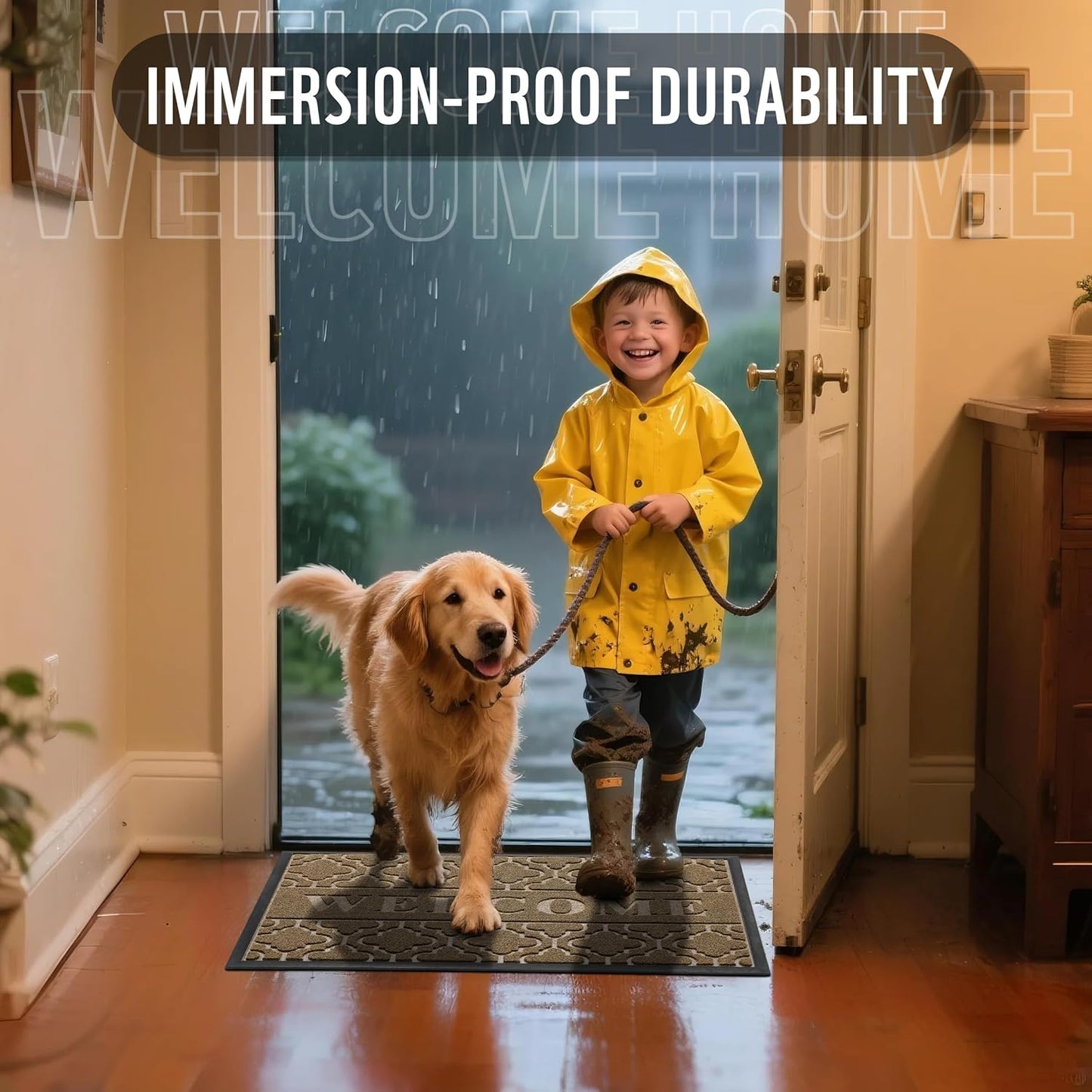 Yimobra Welcome Mat Outdoor Indoor, All-Season Waterproof Front Door Mat Outside Entrance, All-Weather Heavy Duty Non-Slip Doormat, Low Profile Porch Patio Entrance Mats, 36x24, Coffee