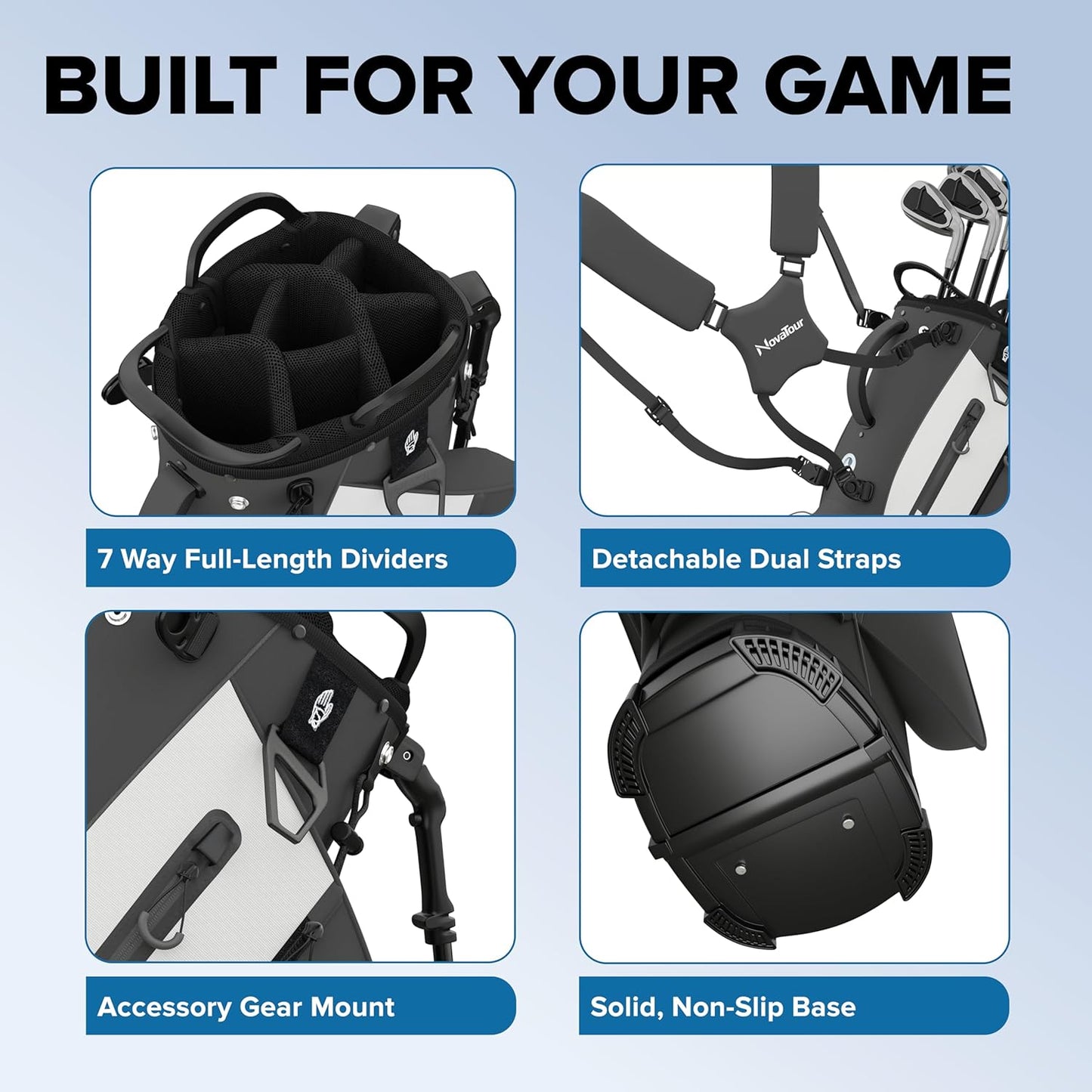 Golf Stand Bag - Lightweight Golf Bag with Stand and 7 Way Dividers, Dual Strap, Waterproof Pocket, Insulated Sleeve, Easy-Lift Handles and Swing-Cam Holder