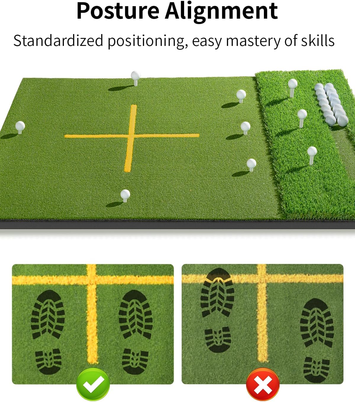 5.2x4ft & 6x4ft 21mm-45mm Dual-Turf Golf Mat with Ball Tray, Thickened Golf Hitting Mat with 9 Hitting Holes, Alignment Aid Practice Mat for Hitting, Driving Chipping, Swinging, Golf Present for Men