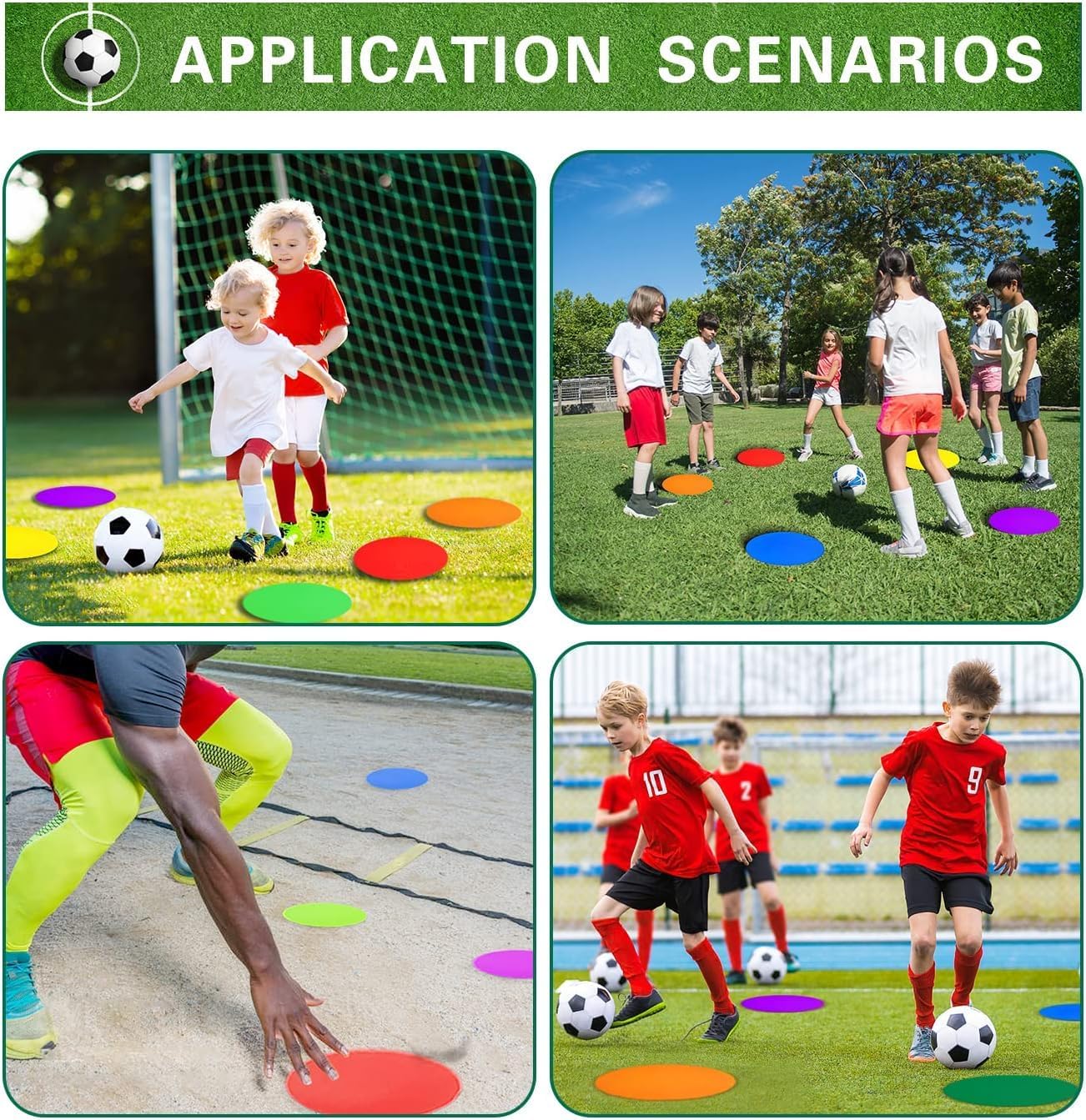 Poly Spot Markers 9 inch Non-Slip Rubber Agility Training Markers Floor Dots Flat Field Cones for Football, Soccer, Basketball, School Exercise Drills, Dance Practice