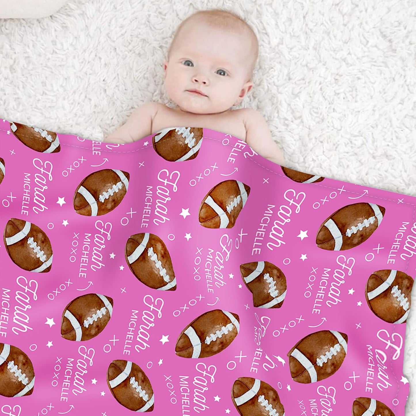 Custom Name Football Blanket - Personalized Names Soft Plush Flannel Throw Blankets for Baby Kids Teen Boys Girls Holidays Birthdays Gifts Color12