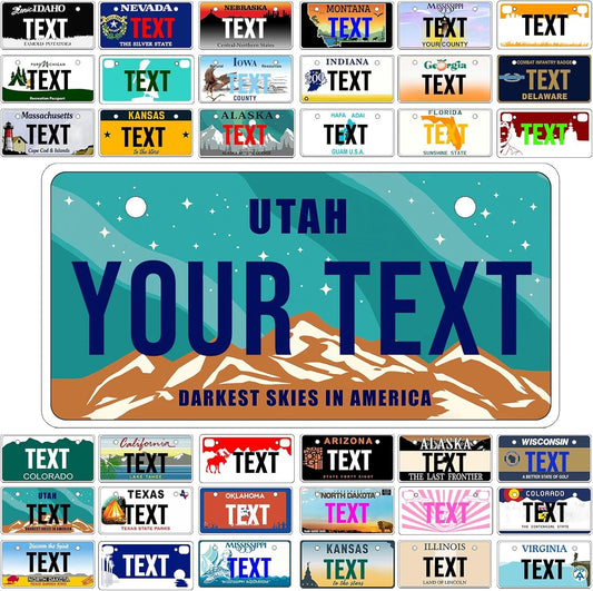 Custom Mini License Plate,Personalized Utah Bike License Plate - Select from All 50 States,3 Sizes - Customized Customizable State Car Tag Plates for Kids Bike, Bicycle,Toy Car,4x2 Inch