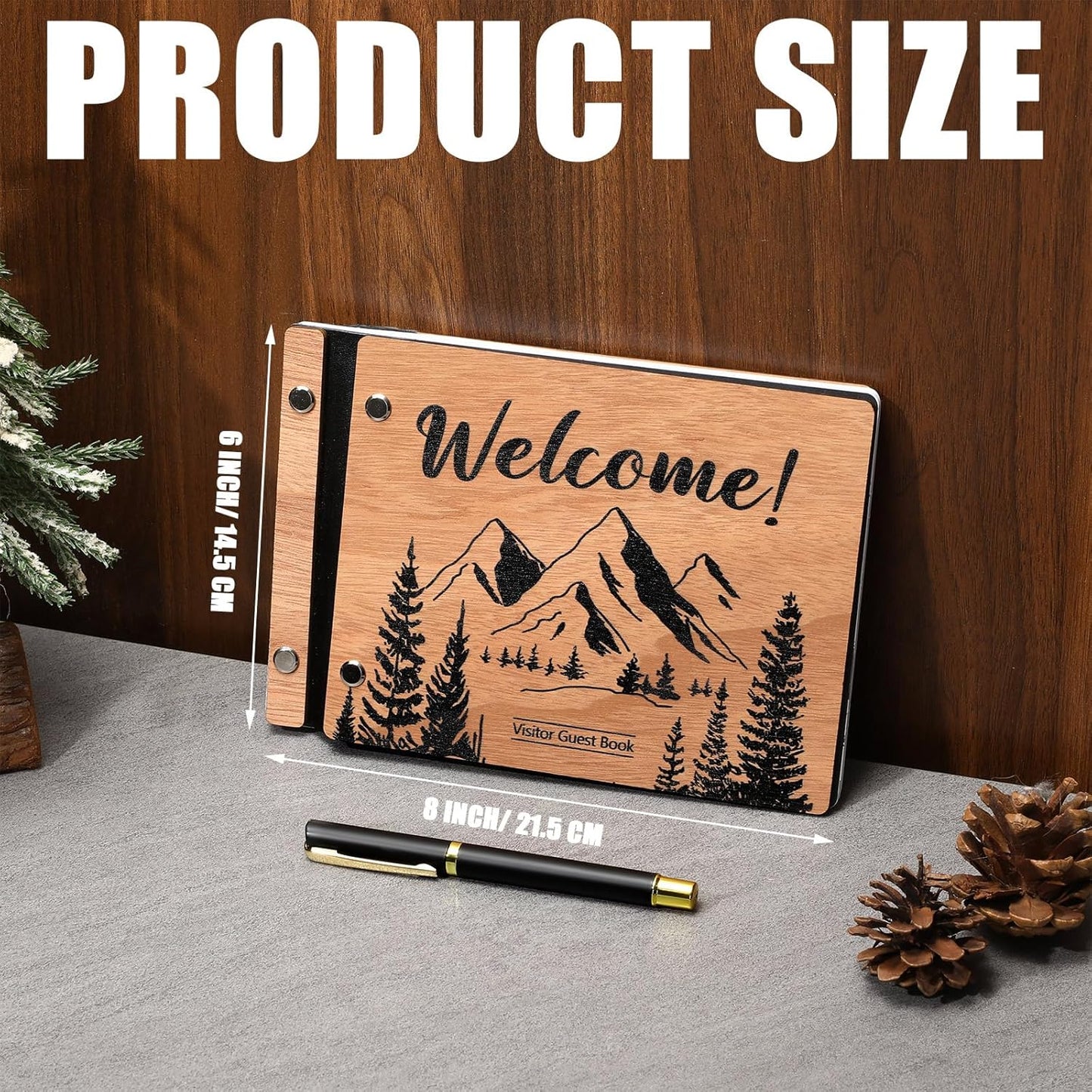 Skyygemm Visitor Wooden Guest Book with Pen 8 x 6 Inches 120 Pages Memory Scrapbook Rustic Signature Party Sign in Xmas Gift for Couple Guests Book