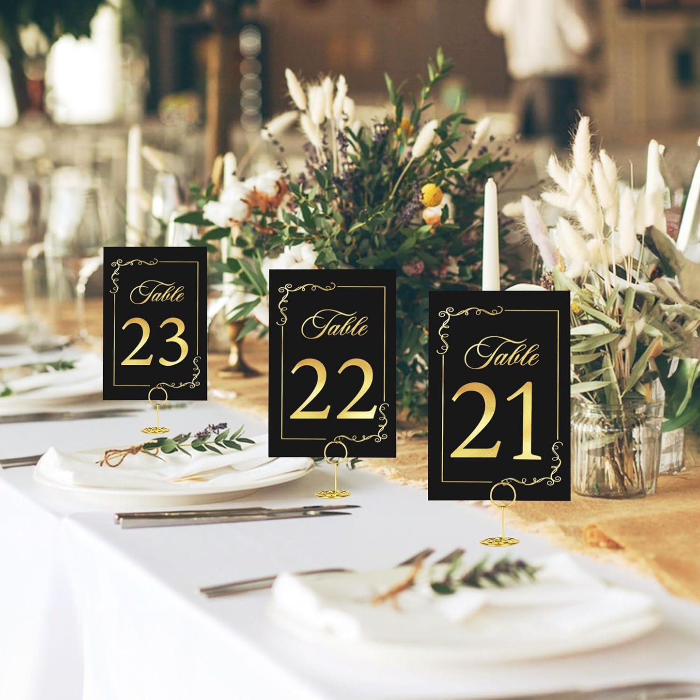 31 Sets Wedding Table Number 1-30 and Head Table Card with 31 Pcs Round Table Number Holders, Black Gold Table Number Cards with Place Card Holders, 4" X 6" Table Numbers Card for Wedding Reception
