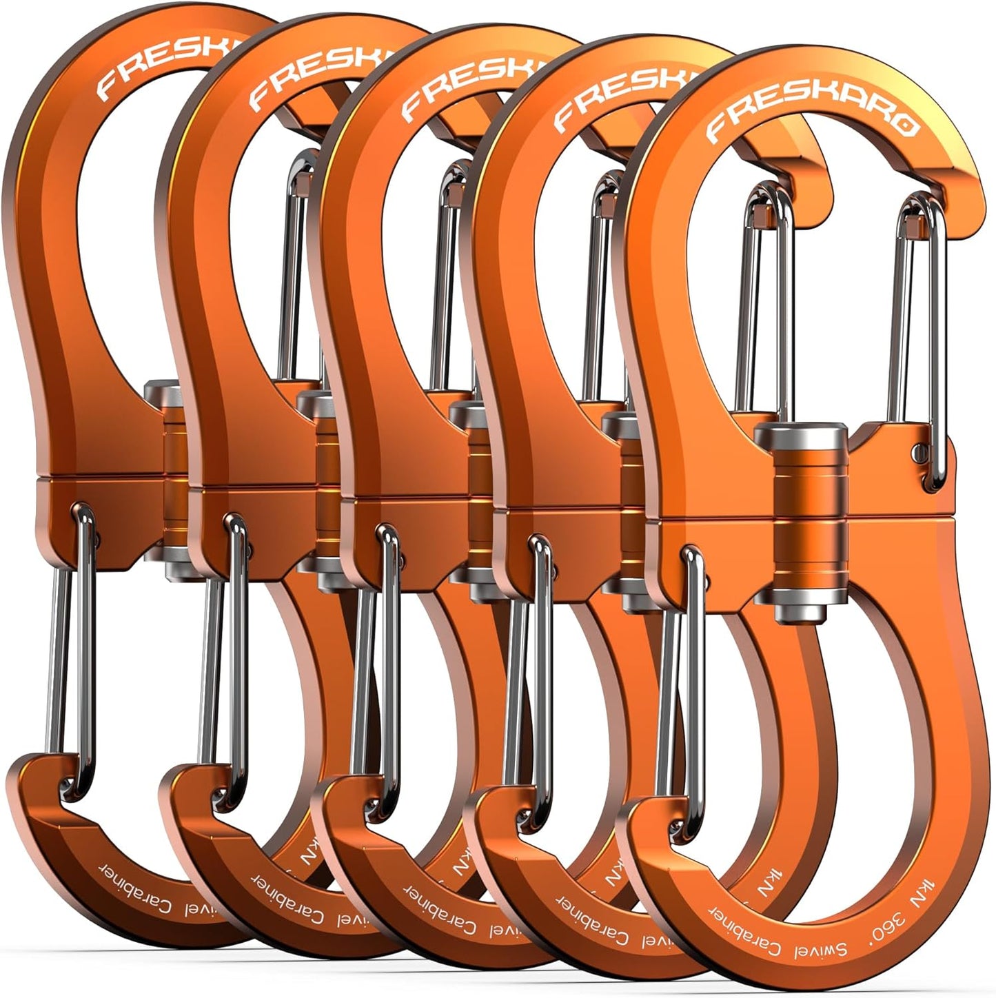 FresKaro 1kN Double-Ended Wiregate Carabiner Clip, Patented Design, Reversible 360 Spin, Lightweight Utility Hook for Hiking, Camping, Fishing, Birdfeeders, Keychain, Not for Climbing