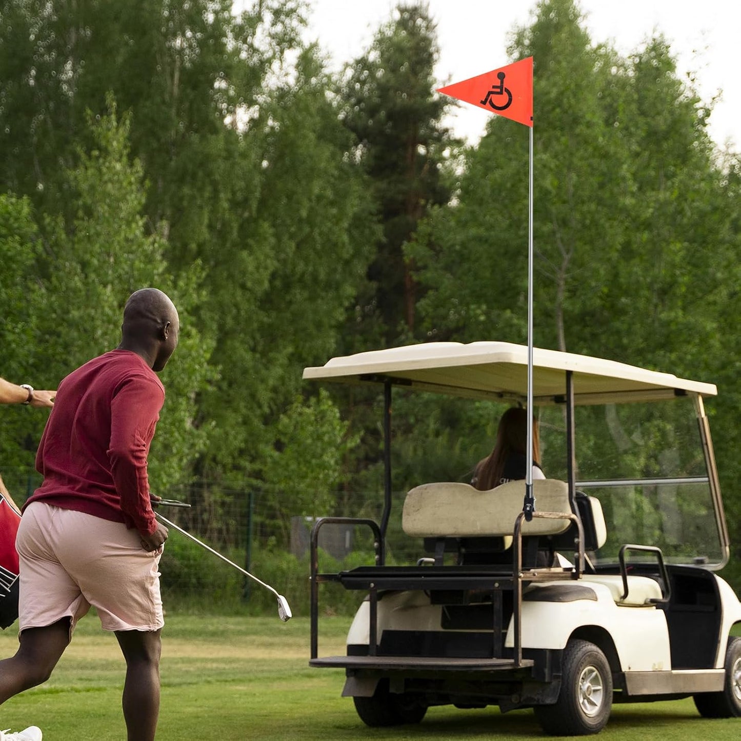 Golf Cart Flag Pole - Reflective Accessories, 22X30cm Orange Safety Flag, Telescopic Pole, Handicap Mount for Wheelchairs