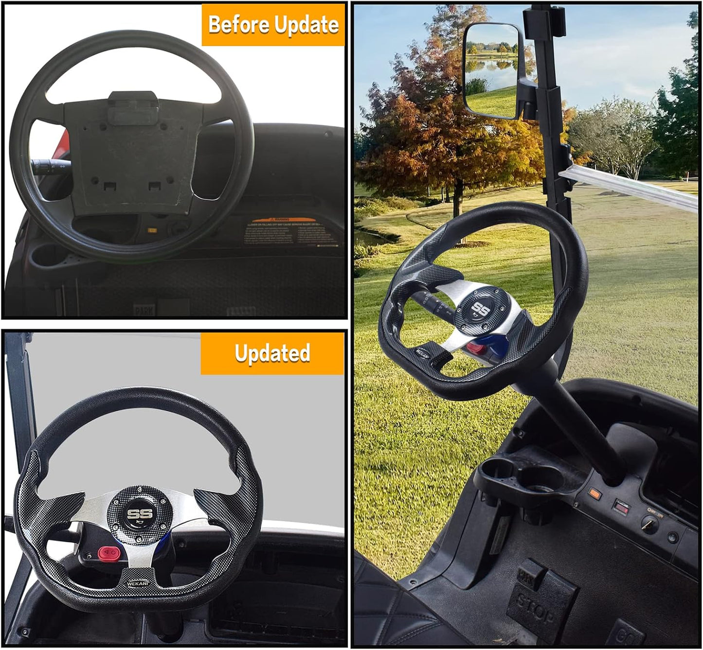 D Golf Cart 12.5 Inch Steering Wheel， for Club Car EZGO Yamaha Golf Cart， with Car Horn Button，Cool racing steering wheel