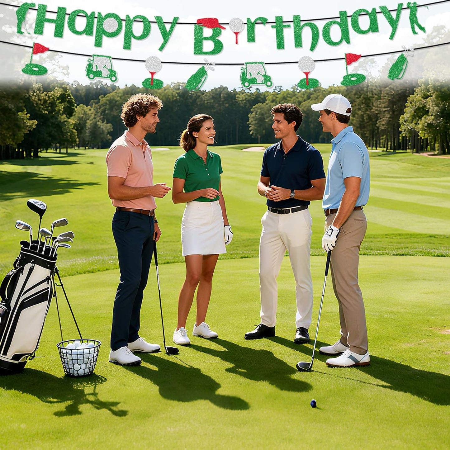 Golf Happy Birthday Banner, Pre-Strung Glitter Sports Theme Golf Party Decorations for Children Adults Birthday Retirement Party Celebration Supplies