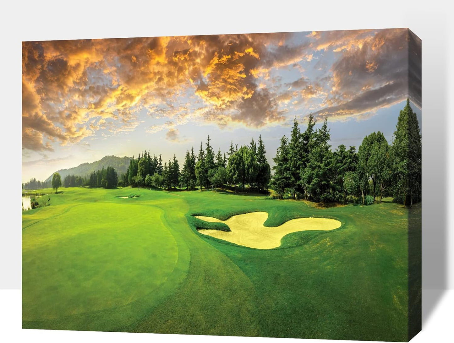 Golf Canvas Wall Art, Green Golf Course Wall Art Painting Prints for Living Room Wall Decor, Sunset Golf Sport Poster Picture for Bedroom Decor, Framed Artwork for Office Home Decoration 24x36 Inches