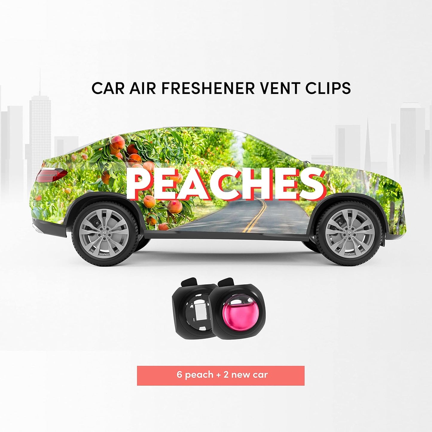 Car Air Freshener Vent Clips, 8PK, 6 Peach, 2 New Car Scent, Fresheners for Men Women, Up to 240 Days, Long Lasting Air Freshener, Odor Eliminator