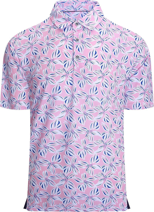 Alex Vando Mens Hawaiian Golf Shirt Moisture Wicking Digital Print Golf Shirts for Men