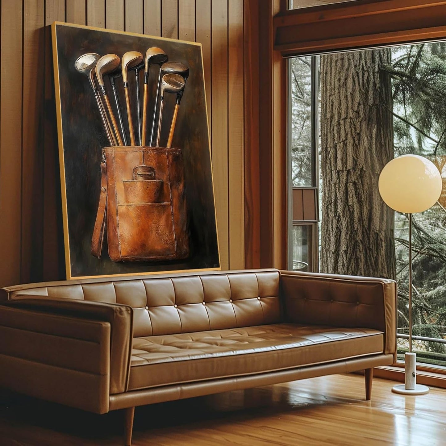 Golf Canvas Wall Art, Golf Canvas Prints, Vintage Wall Decor, Vintage Golf Clubs Living Room Wall Art, Man Cave Decor, Vintage Paintings with Frame, Golf Gift for Men (Gold Framed, 20"x30"|51x76cm)