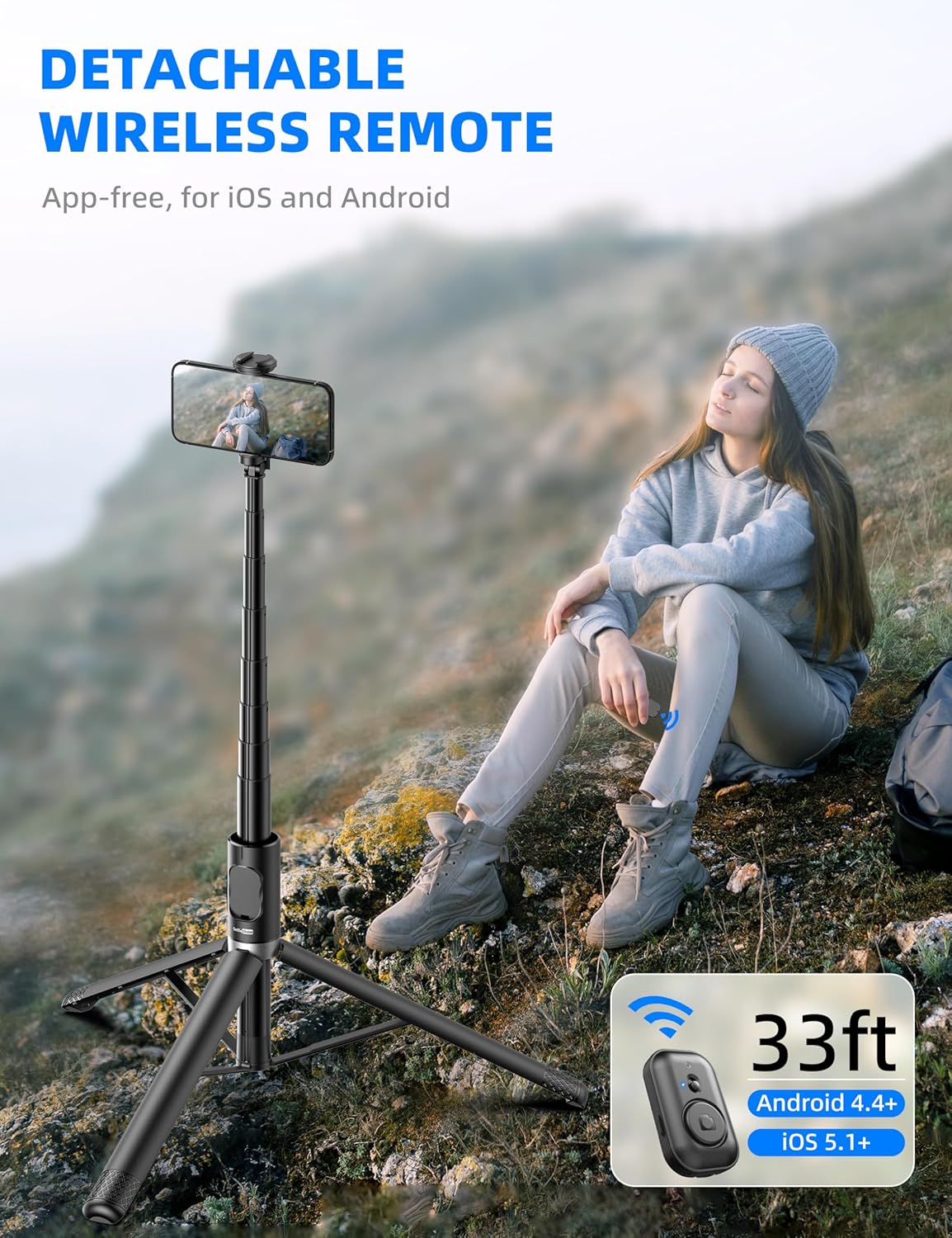 72" Cell Phone Selfie Stick Tripod, Aluminum All-in-1 with Integrated Remote, Portable Extendable Smartphone Stand Compatible with iPhone 15/14/13/Android