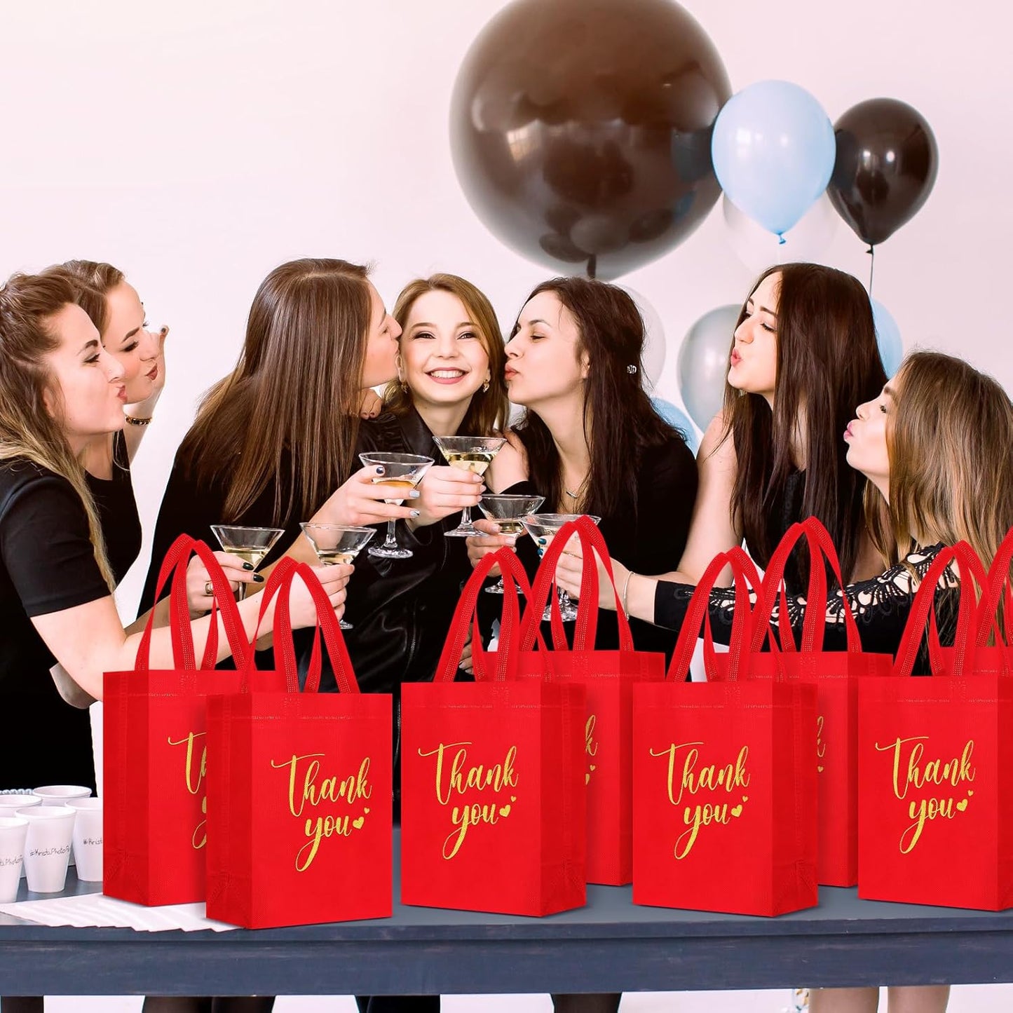 Sweetude 30 Pcs Thank You Gift Bags with Handles Bulk Reusable Goodie Bag Non Woven Foldable Handbag for Graduation Wedding Bridesmaid Gifts(10 x 8 x 4 Inch,Vermilion)
