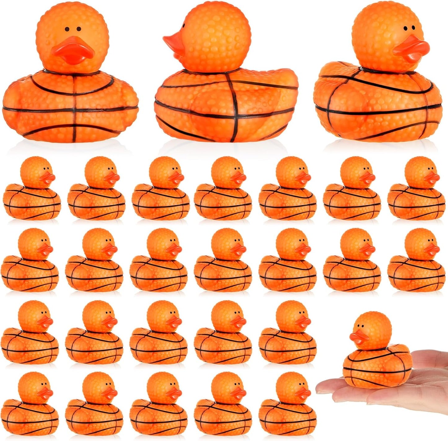 Deekin Rubber Duck 2 Inch Bulk Sport Party Favors for Team Events Game Day Decorations Birthday Party Decorations Club Player Gift(24 Pcs,Basketball Texture)