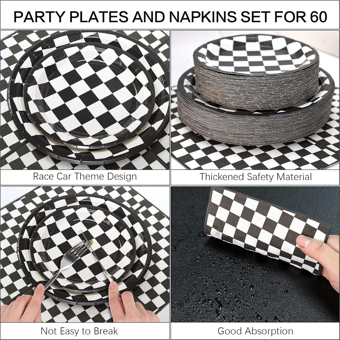 180Pcs Race Car Party Supplies Paper Plates and Napkins Serve 60 Disposable Tableware Set for Birthday Party Decorations Game Day Family School Holiday Sports Events