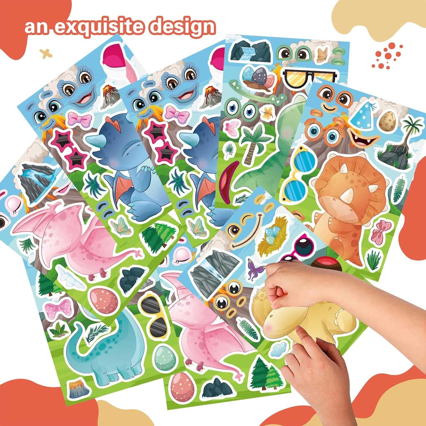DUJAA 24 Multicolor Cartoon Cute Dino Dinosaur Stickers for Kids & Toddlers, Waterproof Vinyl Stickers for Wardrobe, Luggage, Backpack & Indoor Use
