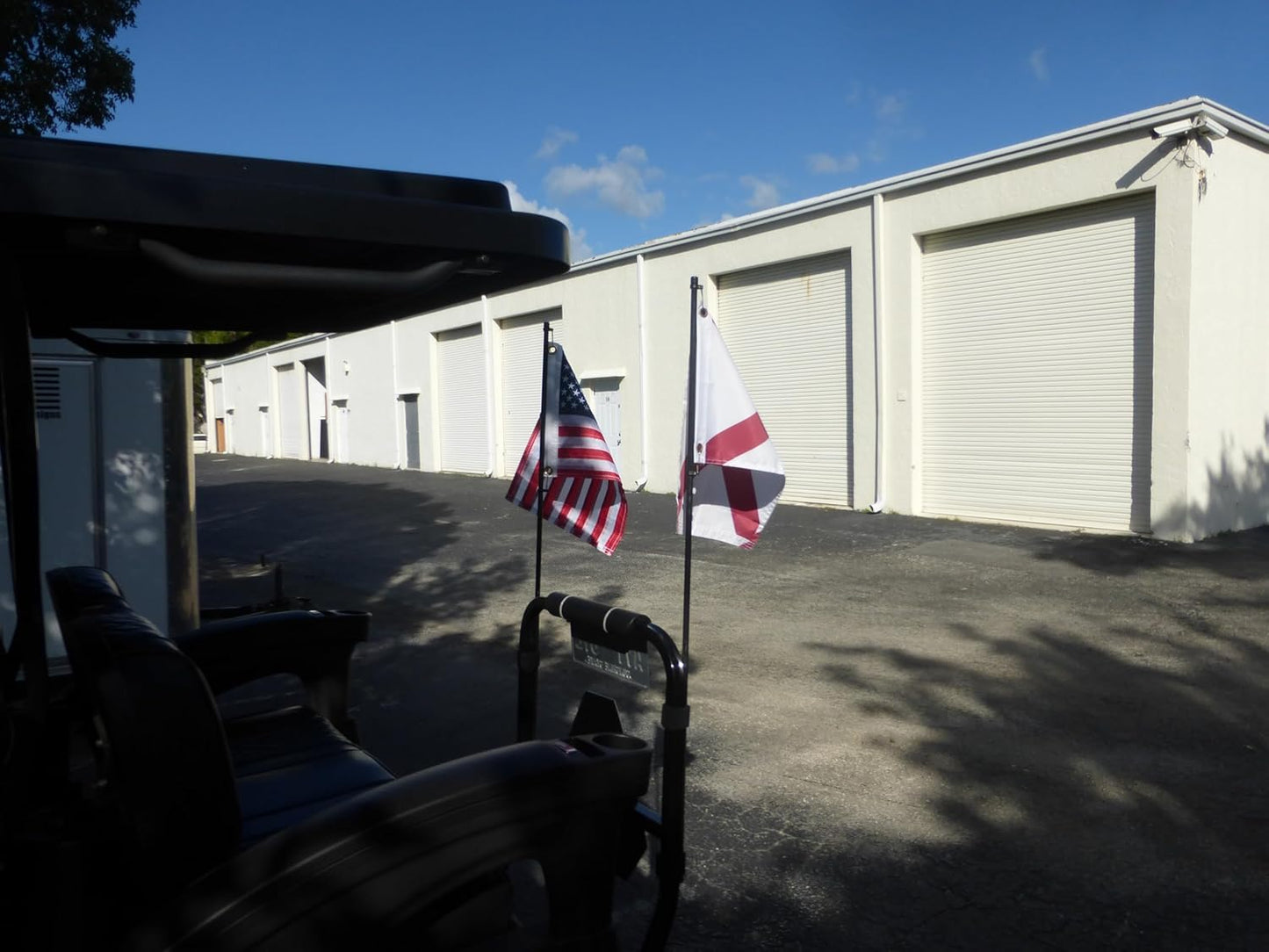 Flagpole for golf carts, For use on rear passenger safety bar or arm rests, No tools required for quick and easy installation on your golf cart. (Golf Cart Flagpole with 12x18" USA Flag)